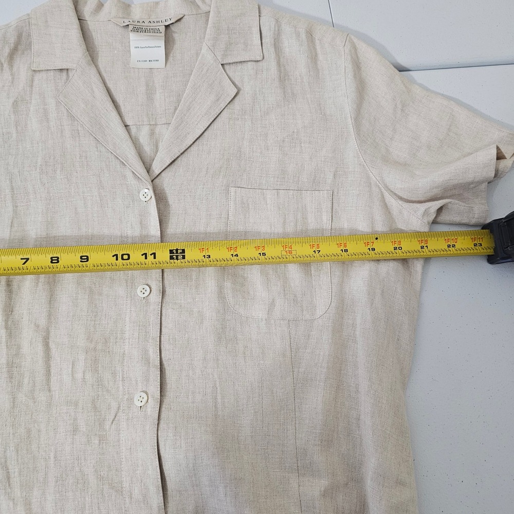 Vintage Laura Ashley Linen Button Front Maxi Dress 12 Beige Minimalist Neutral - Picture 7 of 11